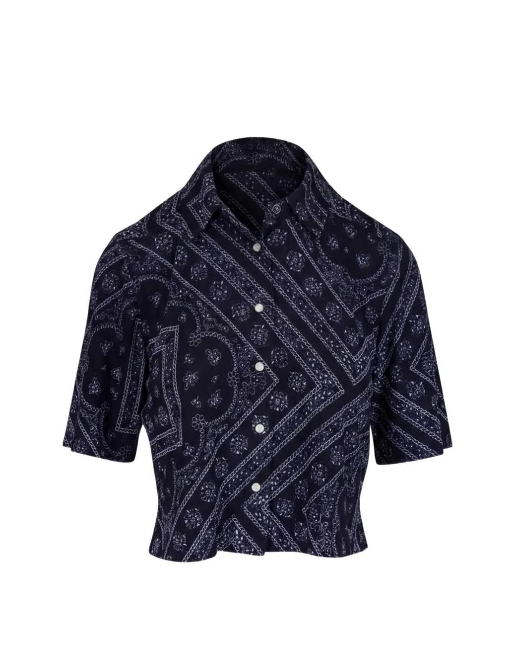 Veronica Beard Blue Leandra Paisley-Print Cropped Shirt