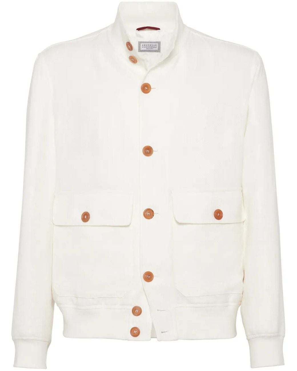 Brunello Cucinelli White Cotton Buttoned Jacket for men