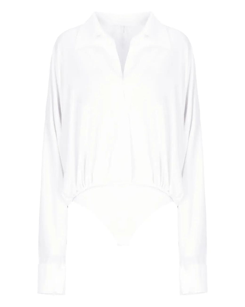 Norma Kamali White Collared Long-Sleeve Top