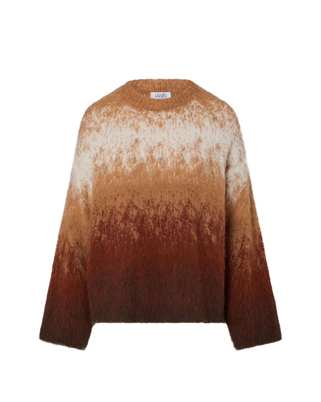 Liu Jo Brown Brushed Wool Jacquard-Knit Sweater