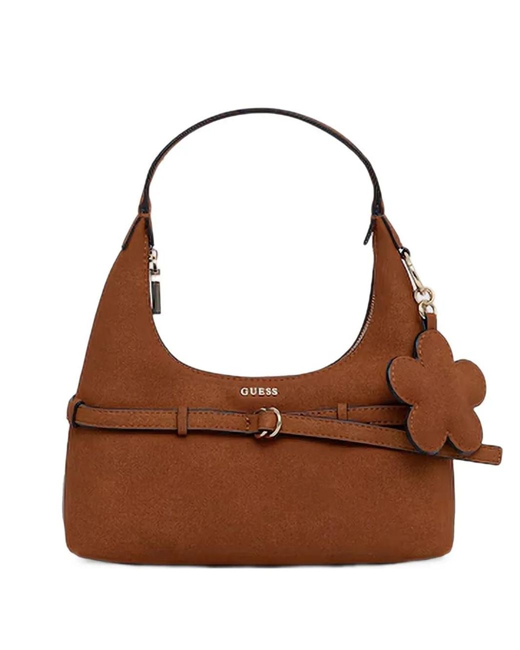 Guess Brown Mini Hobo Taylor Buckle-Detail Flower-Charm Tote Bag