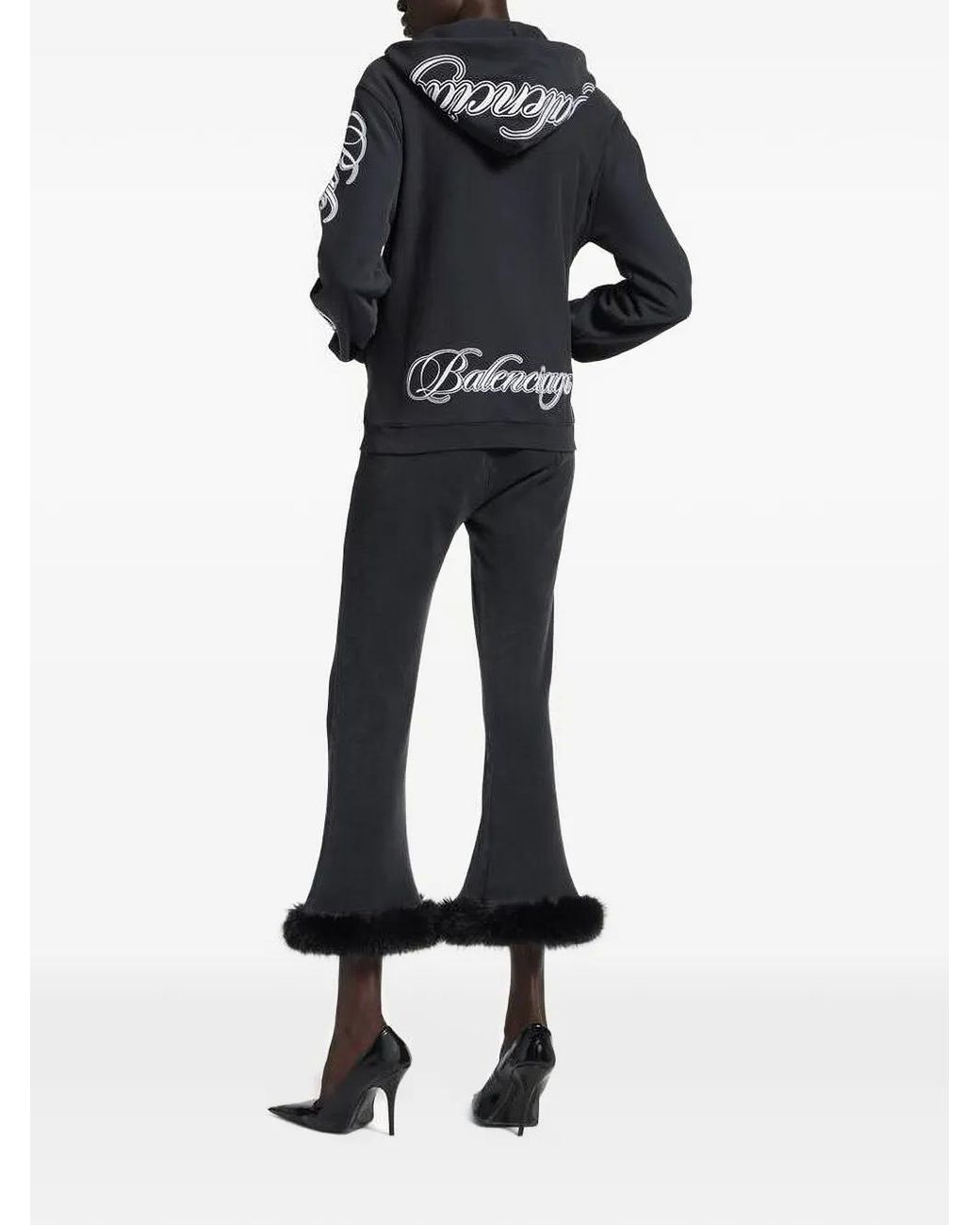 Balenciaga Black Cursive Zip-Up Hoodie Regular Fit