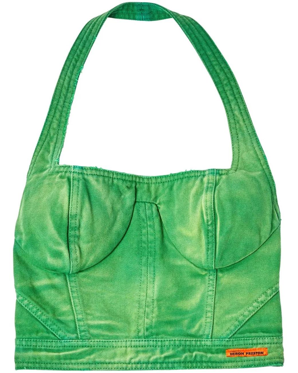 Heron Preston Green Distressed Cotton Corset Top