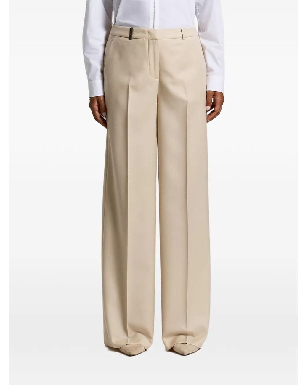 Peserico Natural Wide-Leg Tailored Trousers