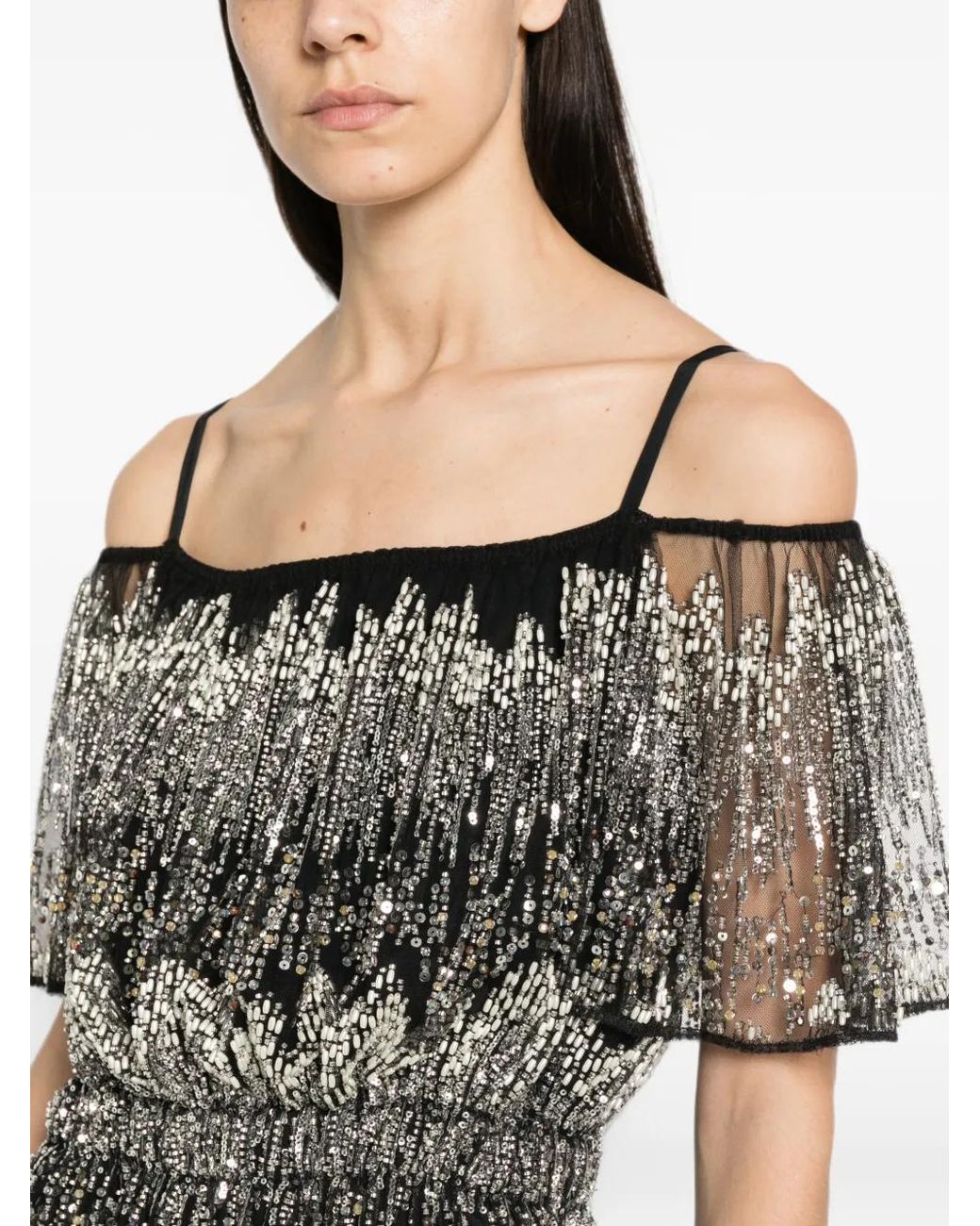 Rabanne Gray Sequin-Embellished Cold-Shoulder Maxi Dress