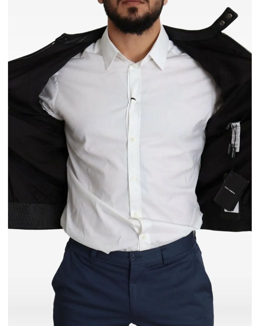 Dolce & Gabbana Black Leather-Panelled Bomber Jacket for men
