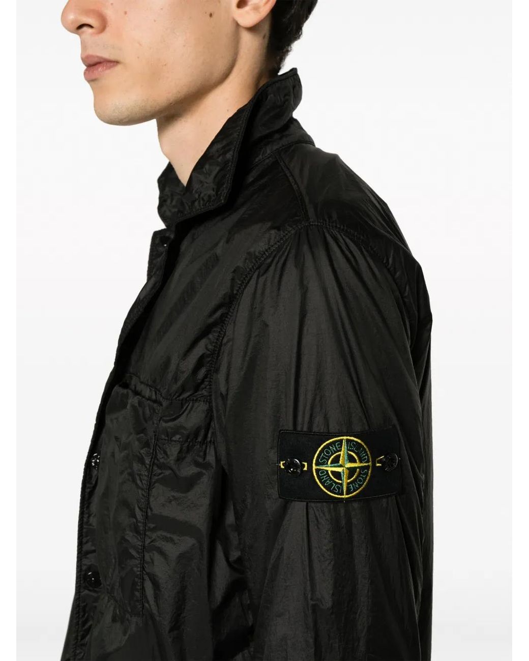 Stone Island Black Compass-Motif Shirt Jacket for men