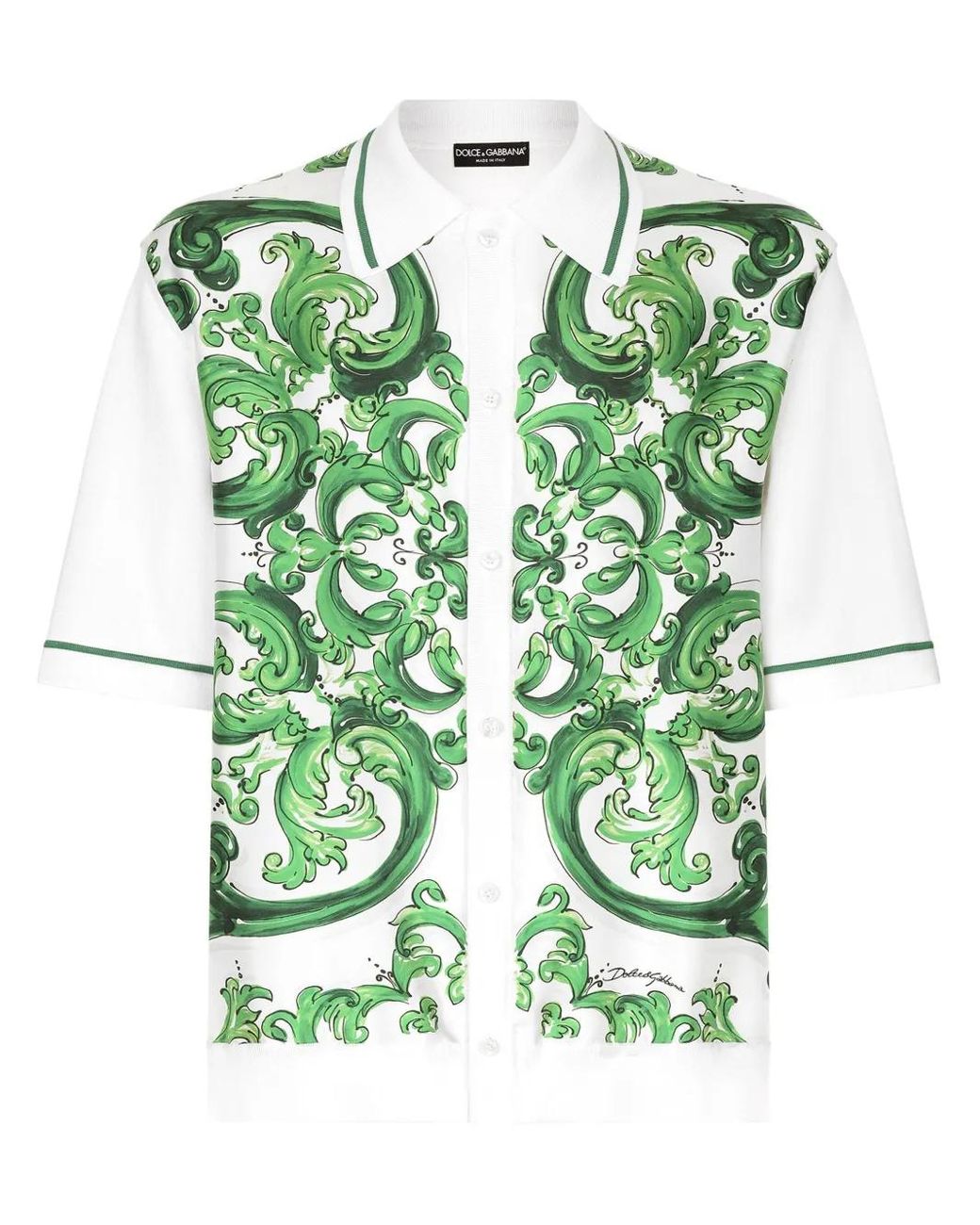 Dolce & Gabbana Green Majolica-Print Short-Sleeve Shirt for men