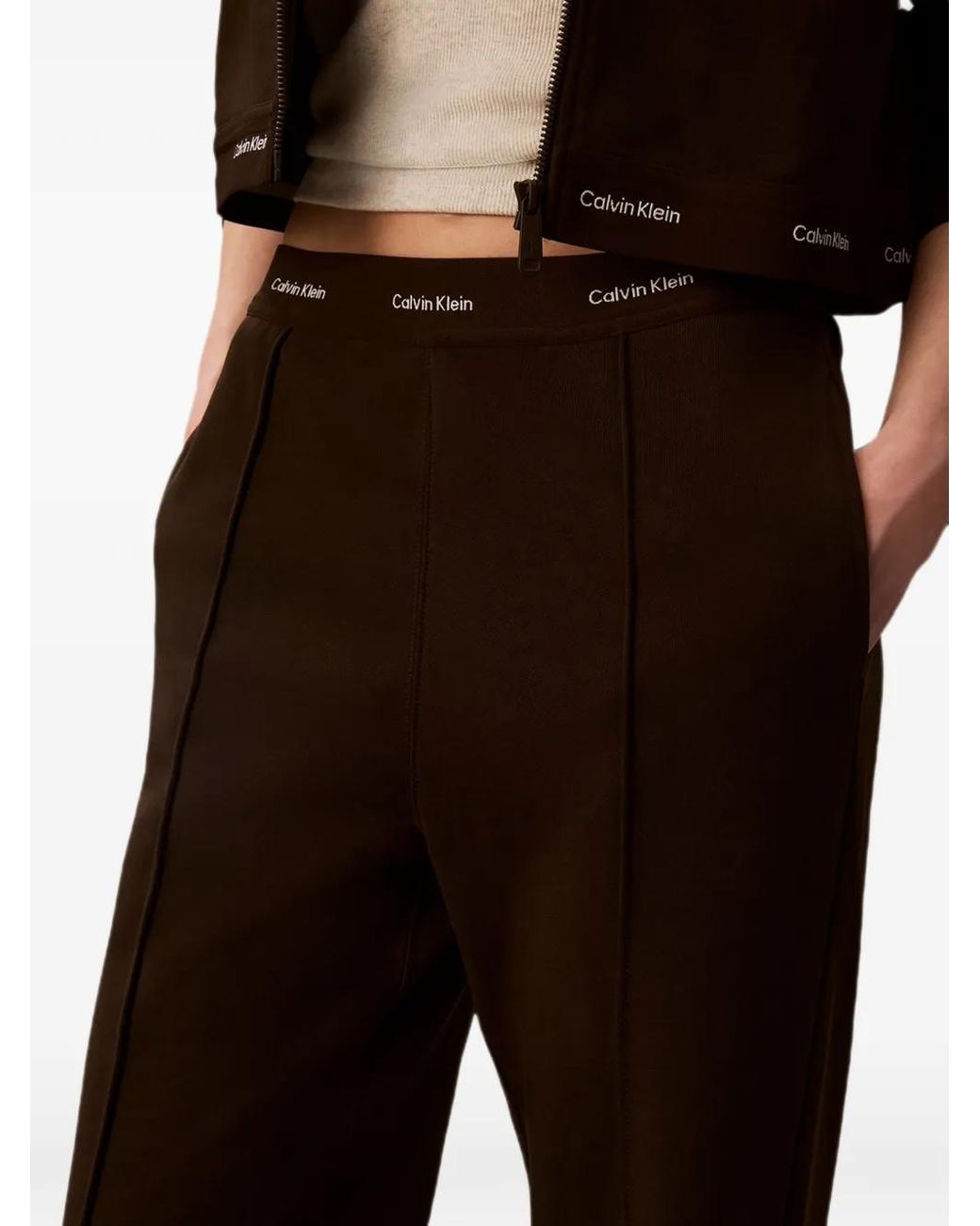 Calvin Klein Blue Logo-Waistband Pintuck-Detail Track Pants