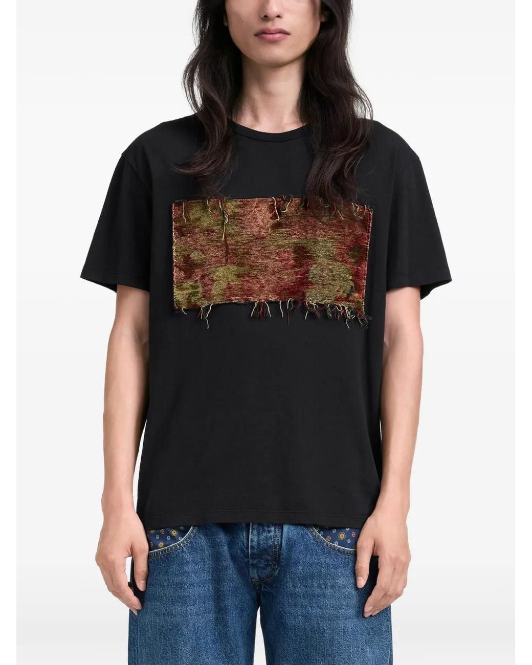 Maison Margiela Black Tapestry-Patch T-Shirt for men