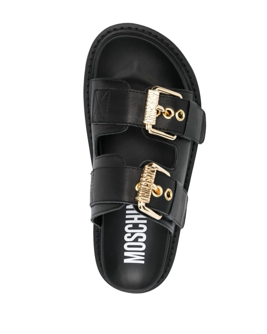 Moschino Logo-buckle Leather Slides in Black | Lyst