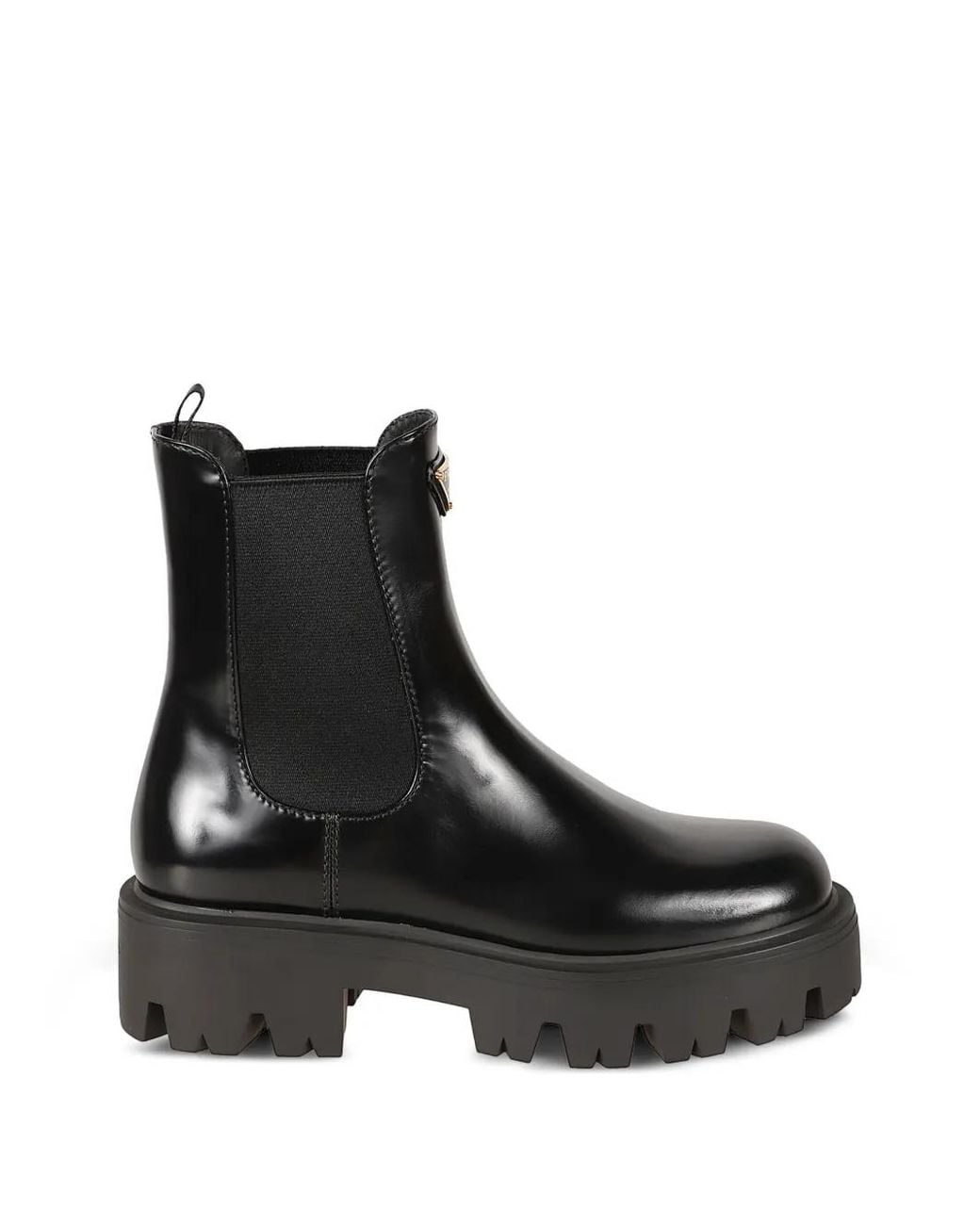 Prada Black Logo-Plaque Chunky Leather Ankle Boots
