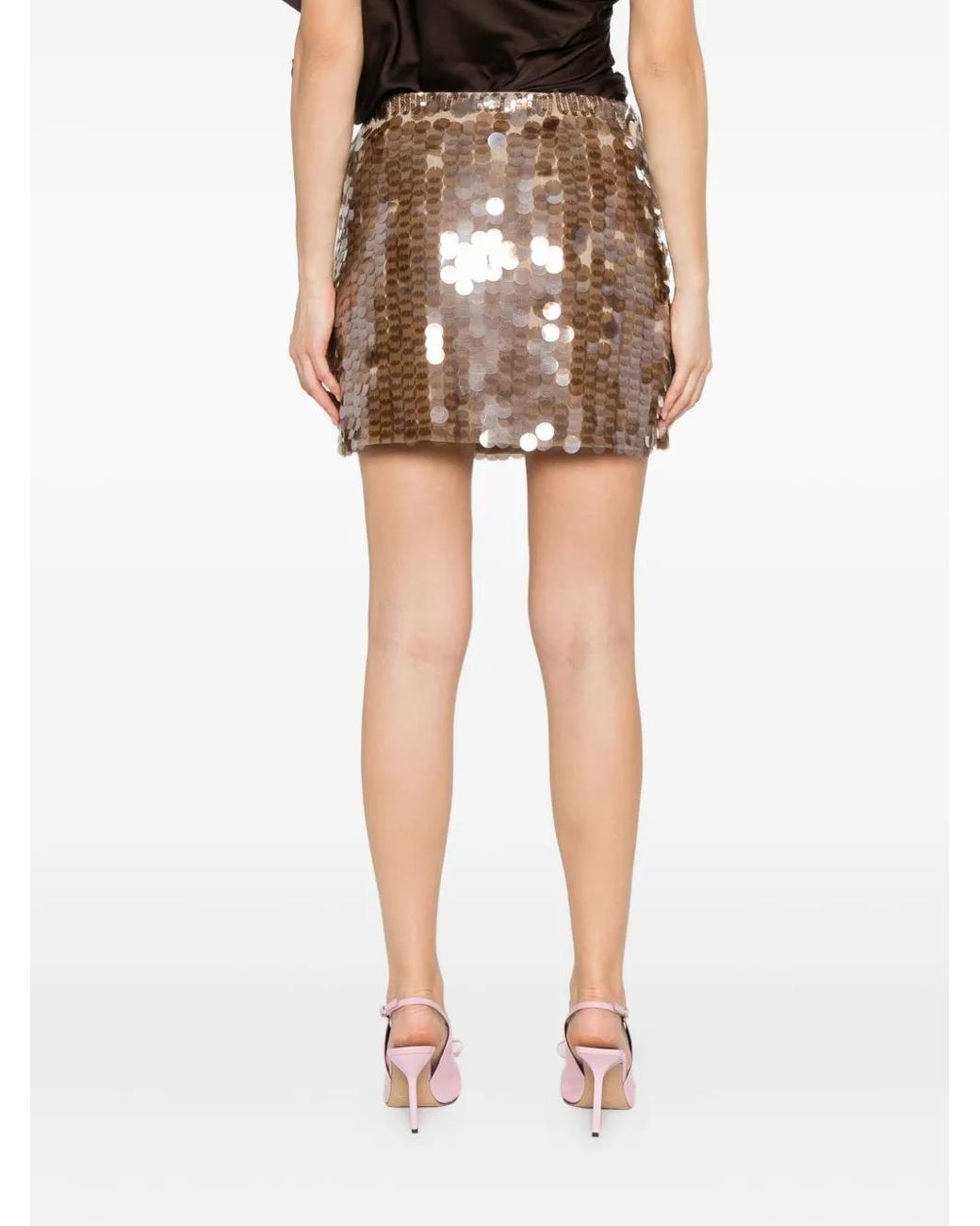 P.A.R.O.S.H. Natural Sequin-Embellished Mini Skirt