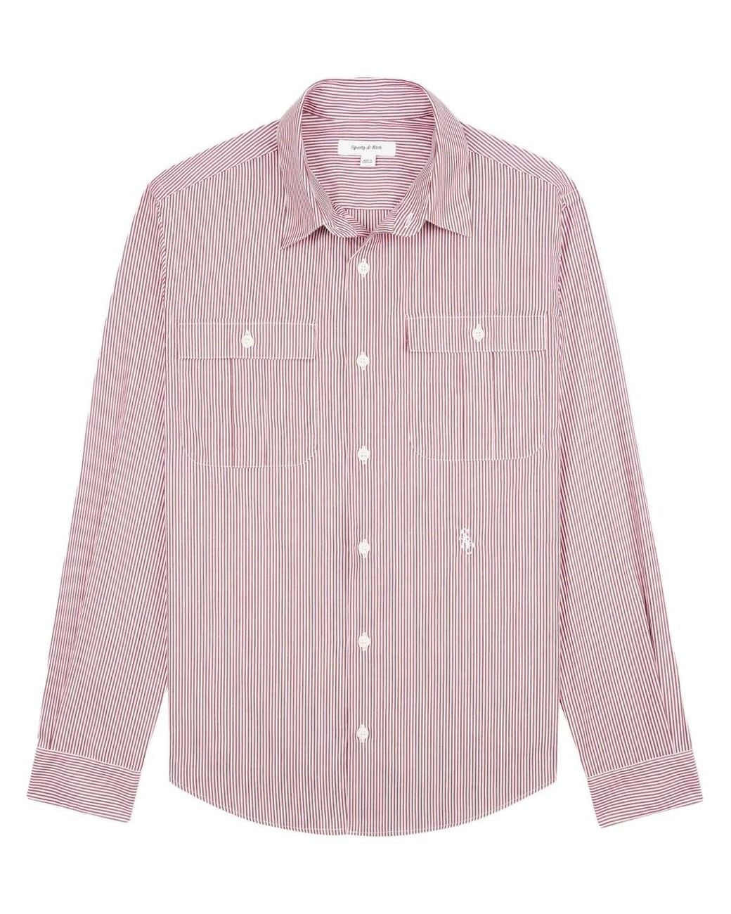 Sporty & Rich Pink Utility Logo-Embroidered Striped Shirt