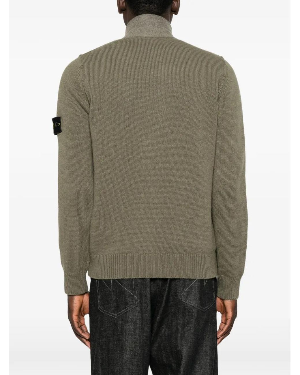 Stone Island Green Wool Cardigan for men