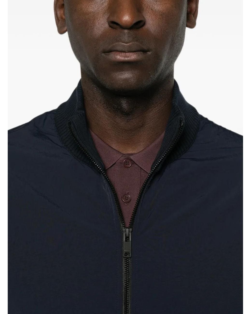 Boss Blue Knitted-Panel Zip-Up Jacket for men