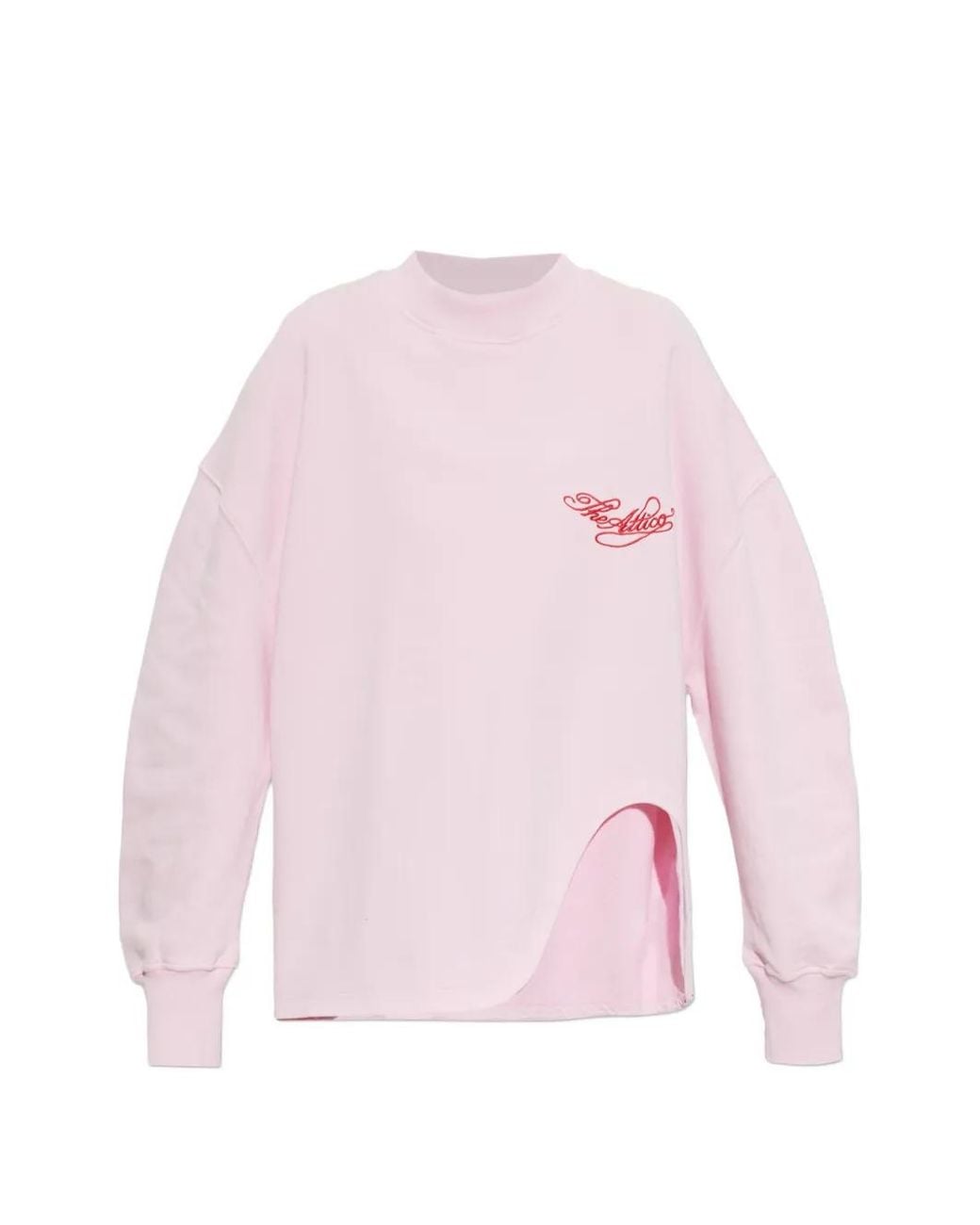 The Attico Pink Slit-Detail Logo-Embroidered T-Shirt