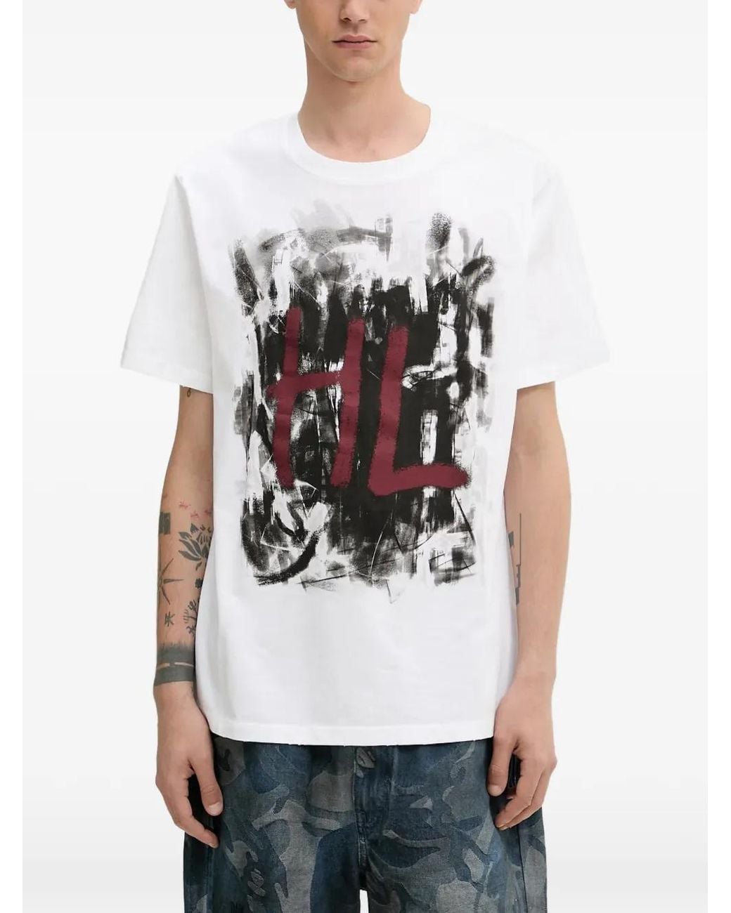 Helmut Lang White Logo-Print Cotton T-Shirt for men