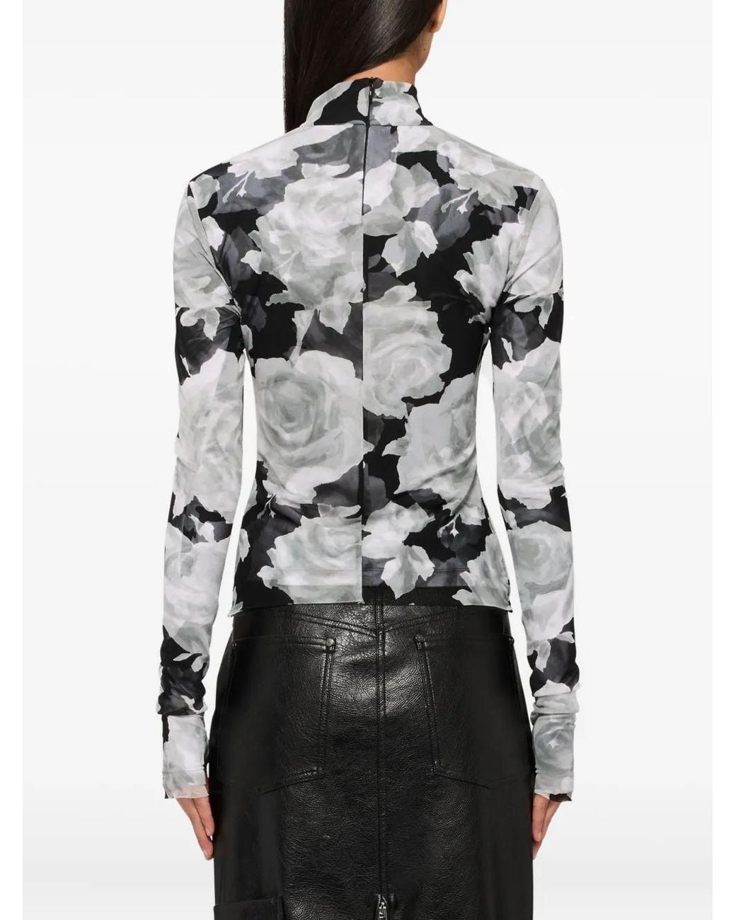 MSGM Gray Floral-Detail Top