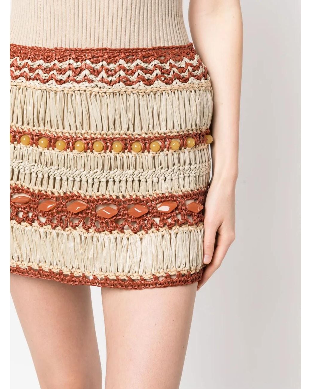 Alberta Ferretti Natural Layered Crochet Skirt