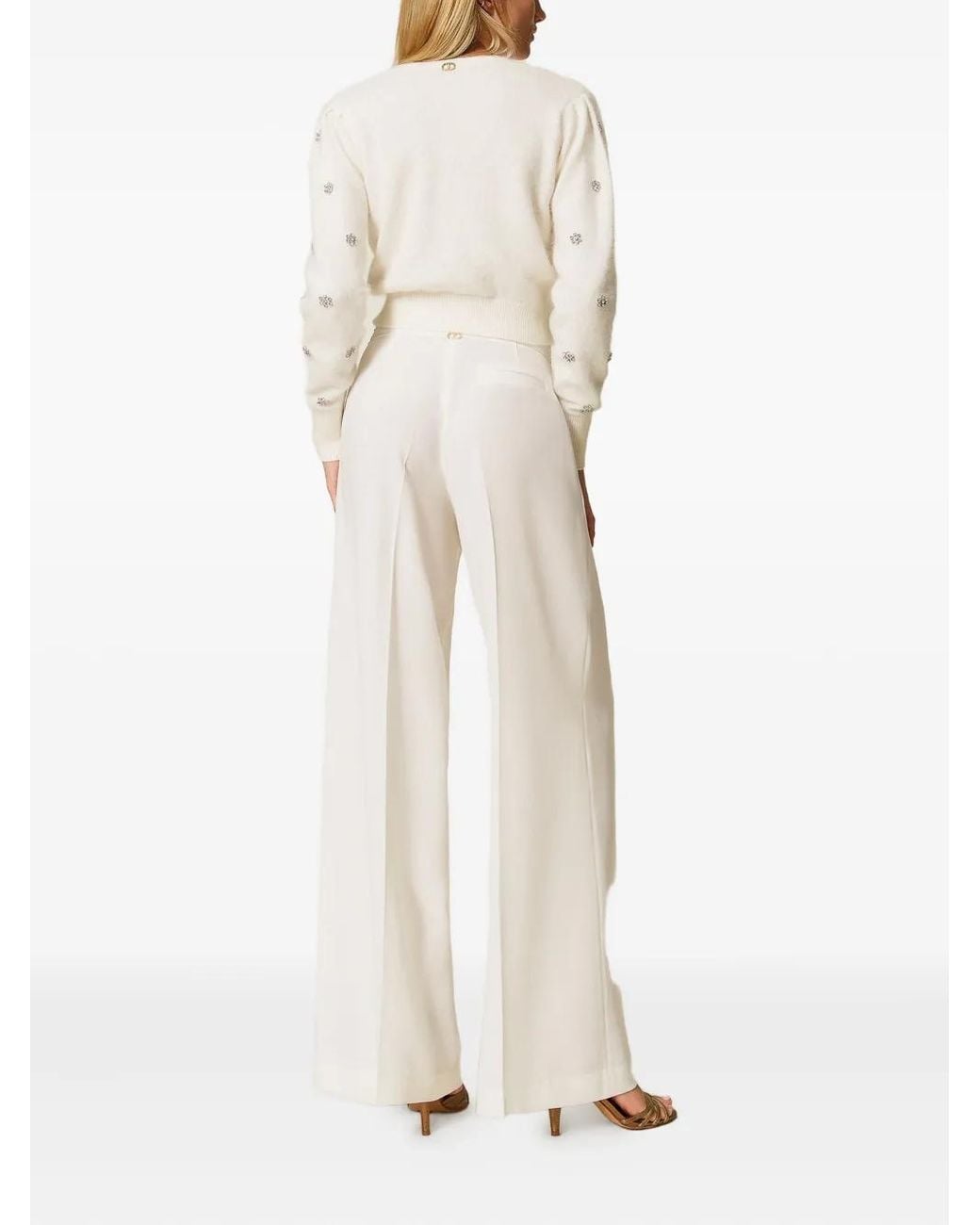 Twinset White Pleated Palazzo Trousers