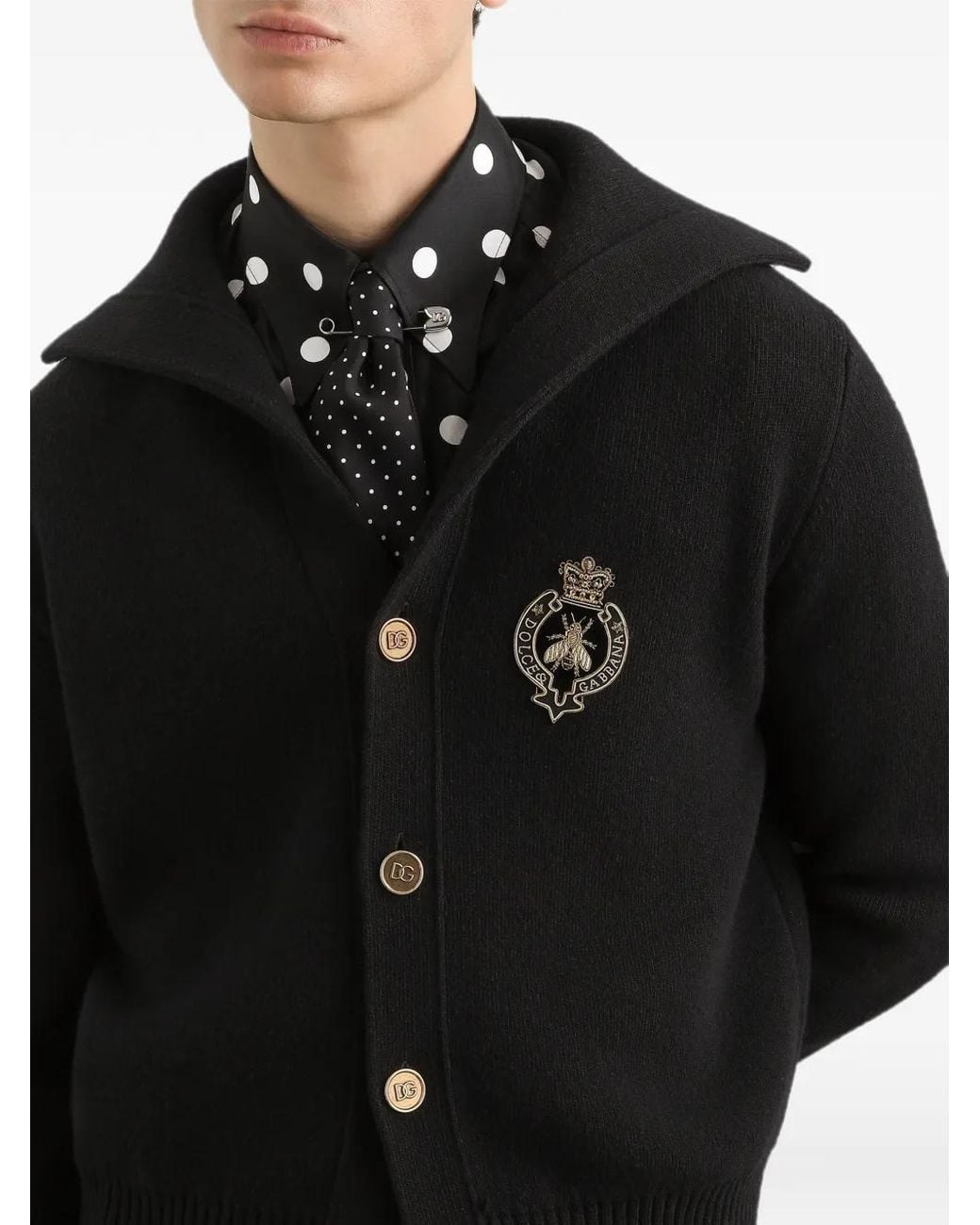 Dolce & Gabbana Black Virgin-Wool Cardigan With Embroidery for men