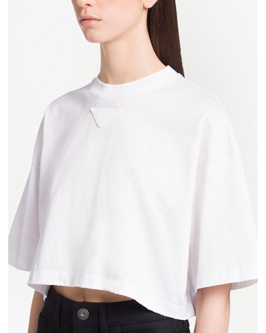 Prada コットン クロップド Tシャツ カラー: ホワイト | Lyst