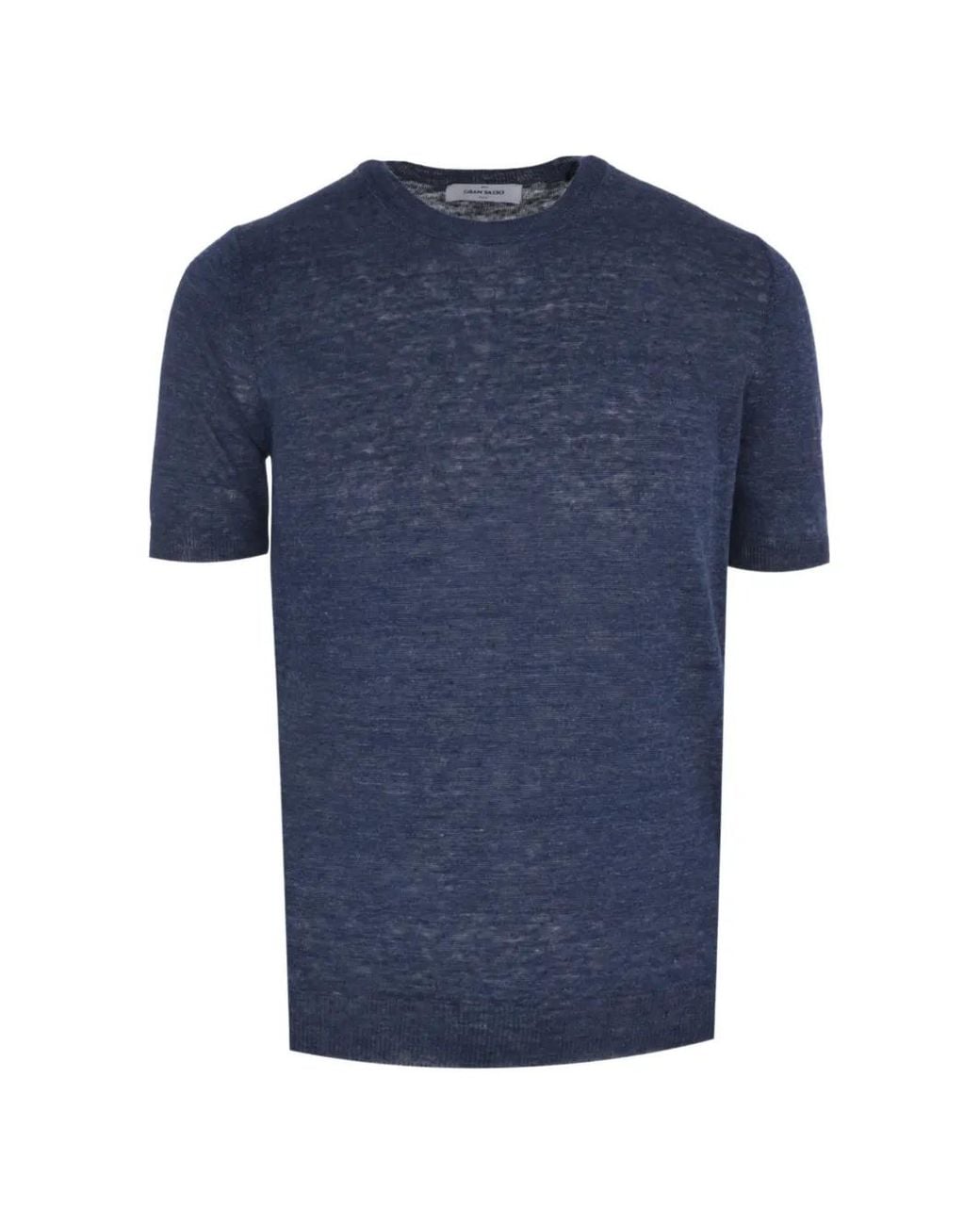 Gran Sasso Blue Fine-Knit Short-Sleeve T-Shirt for men