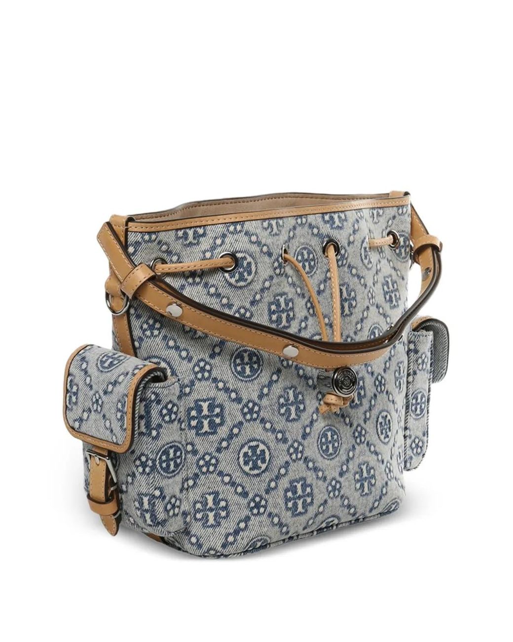 Tory Burch Black T Monogram Denim Bucket Bag