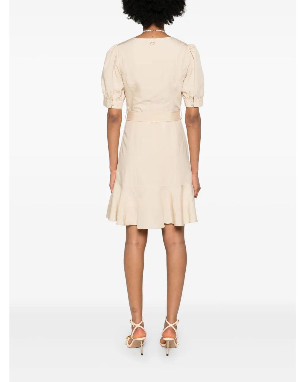 Twinset Natural Puff-Sleeves Flared Midi Dress