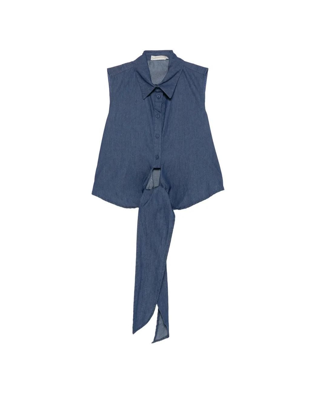 MOUTAKI Blue Tie-Waist Sleeveless Shirt
