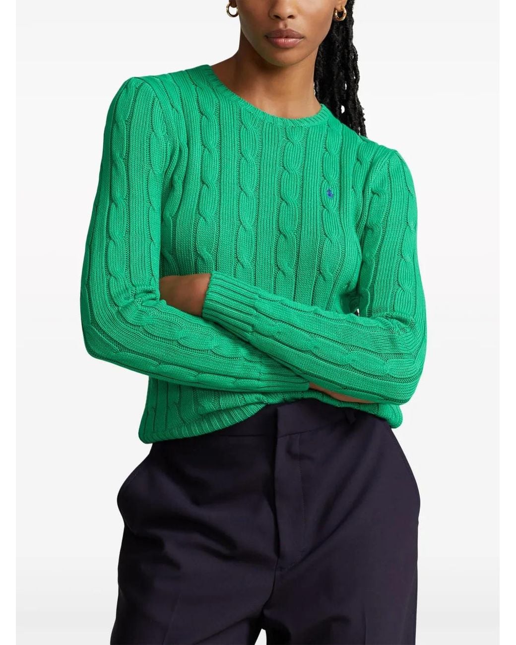 Polo Ralph Lauren Green Cable-Knit Cotton Sweatshirt