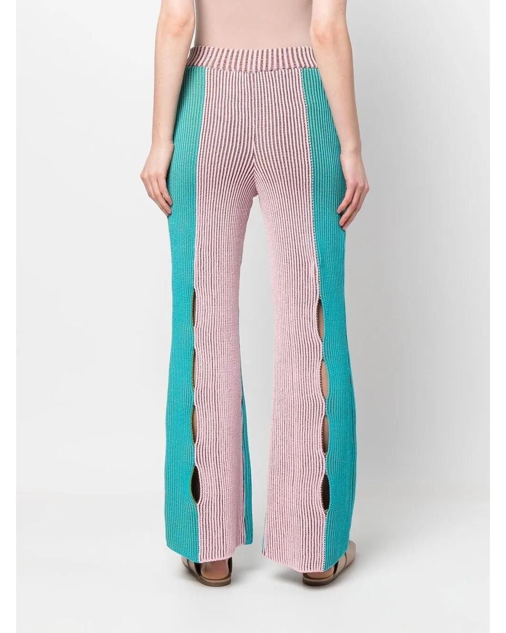 ANDERSSON BELL Blue Striped-Knit Trousers