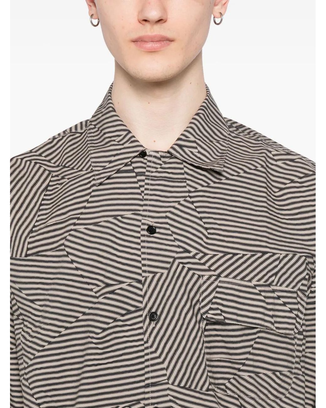 YMC Gray Striped Wray Shirt for men
