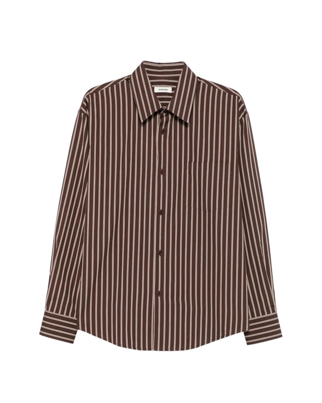 Sandro Brown Striped Cotton Shirt for men