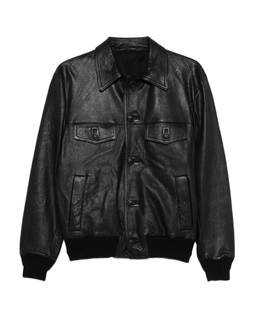 Salvatore Santoro Collared Leather Jacket in Black for Men | Lyst