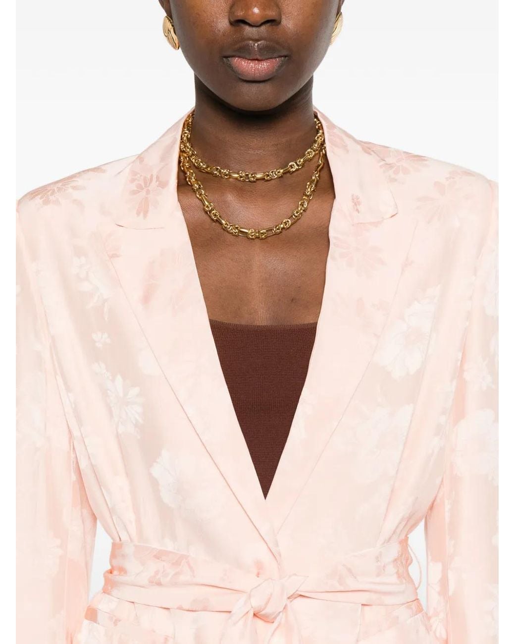 Forte_forte Pink Floral Belted Blazer