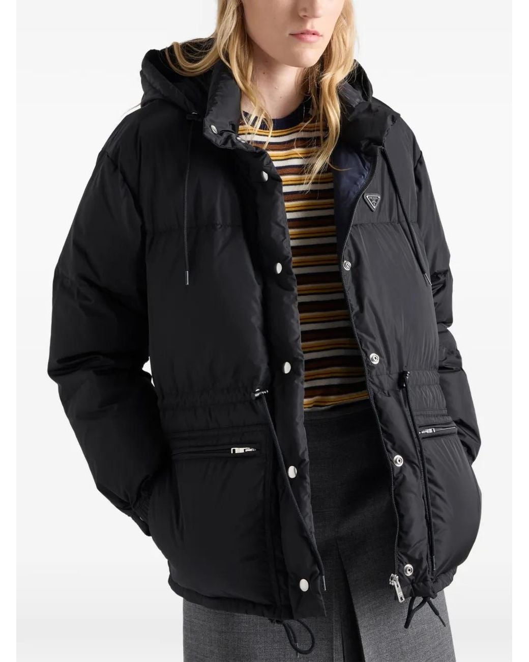 Prada Black Re-Nylon Down Jacket With Hood