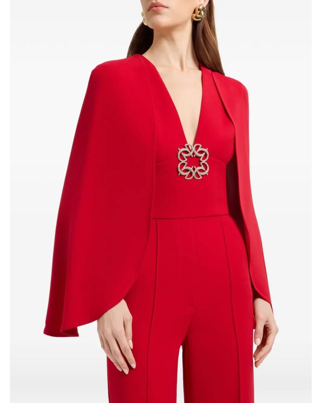 Elie Saab Red Cape-Style Crystal-Embellished Jumpsuit