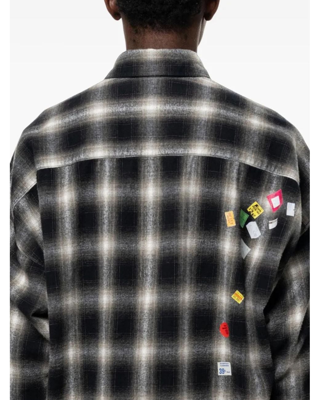 Maison Mihara Yasuhiro Black Price Sticker Printed Check Shirt for men