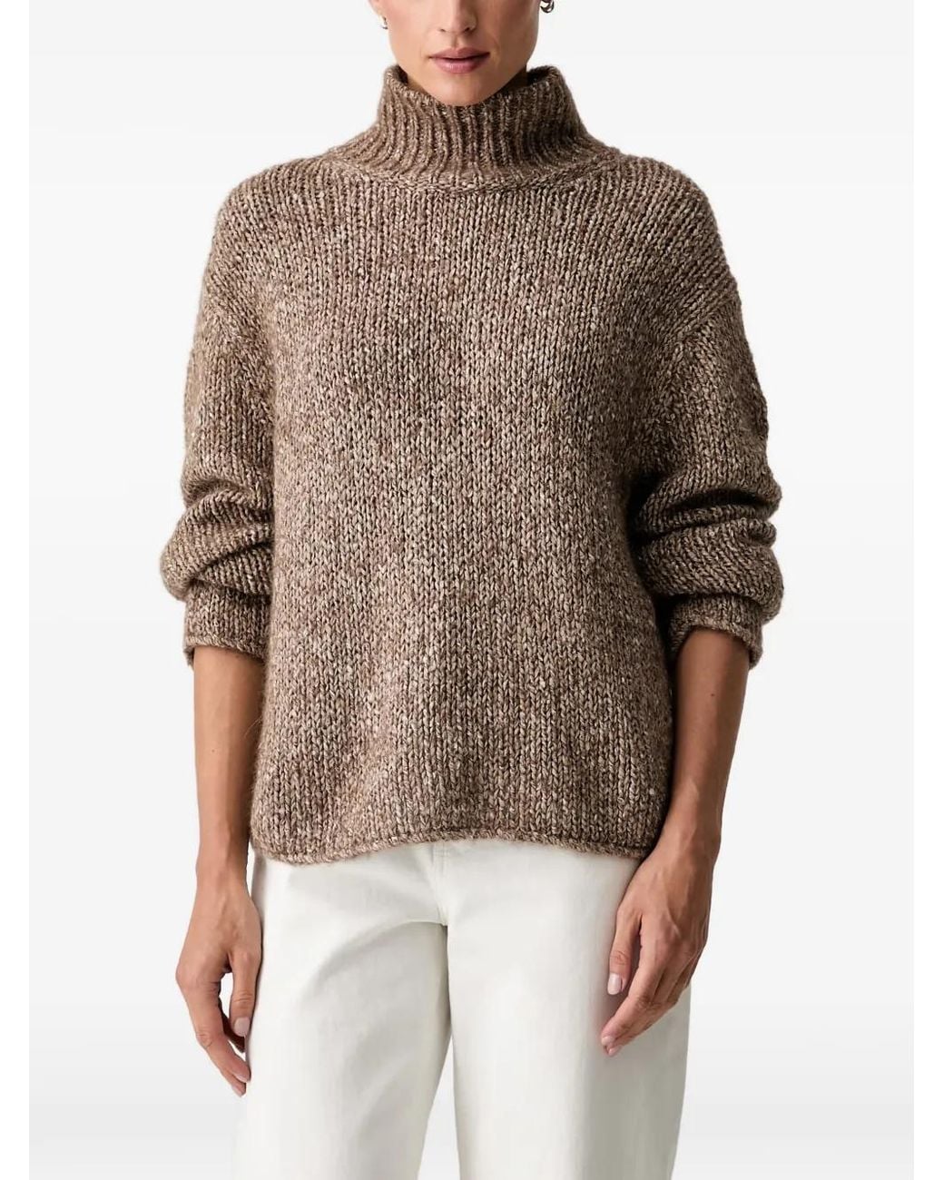 Marc O' Polo Brown Pull En Maille Épaisse Et Col Montant
