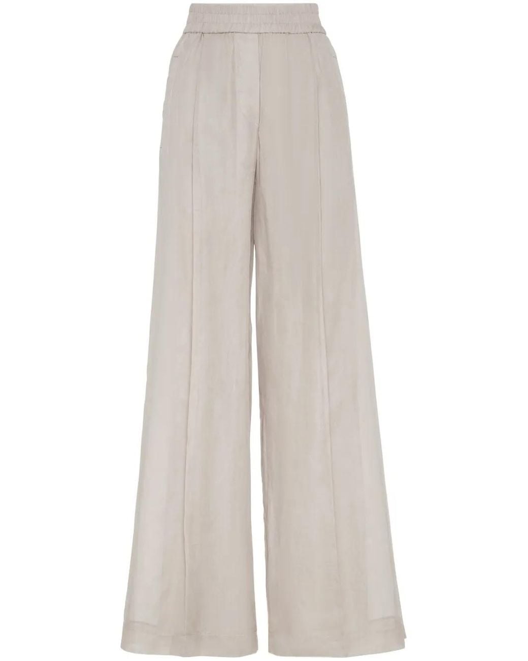 Brunello Cucinelli White Elasticated-Waist Linen Trousers