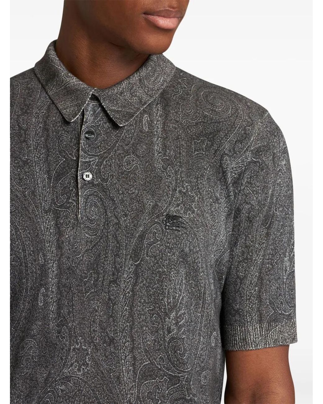Etro Black Paisley-Print Polo Shirt for men