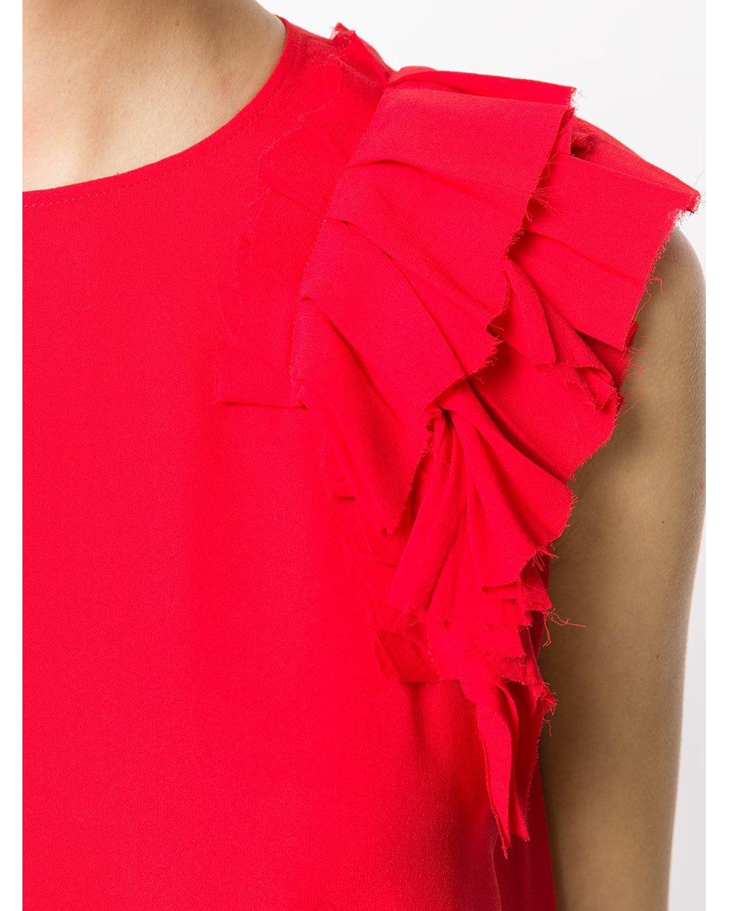 Alexander McQueen Silk Asymmetric Ruffle Top in Red - Save 47% | Lyst