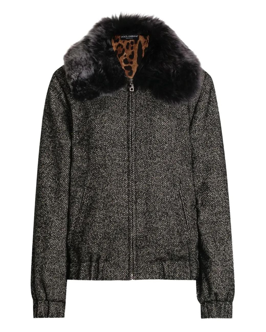 Dolce & Gabbana Black Herringbone Bomber Jacket