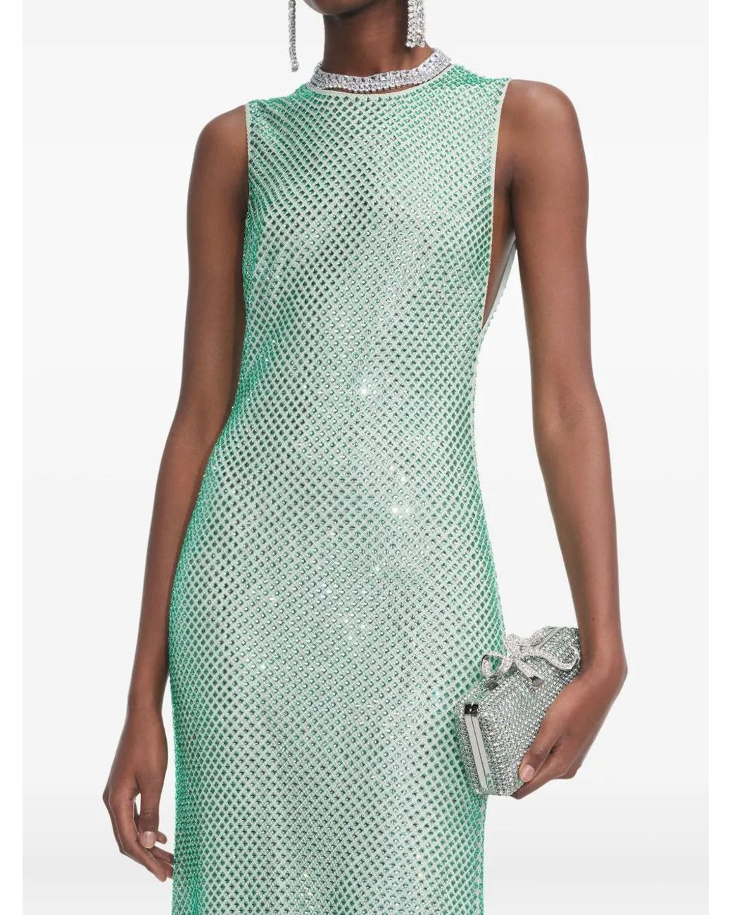 green rhinestone mesh midi dress Self-Portrait Mint in DR3486
