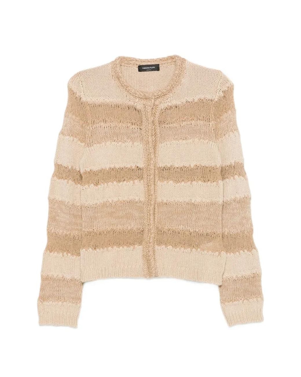 Fabiana Filippi Natural Striped-Knit Cardigan