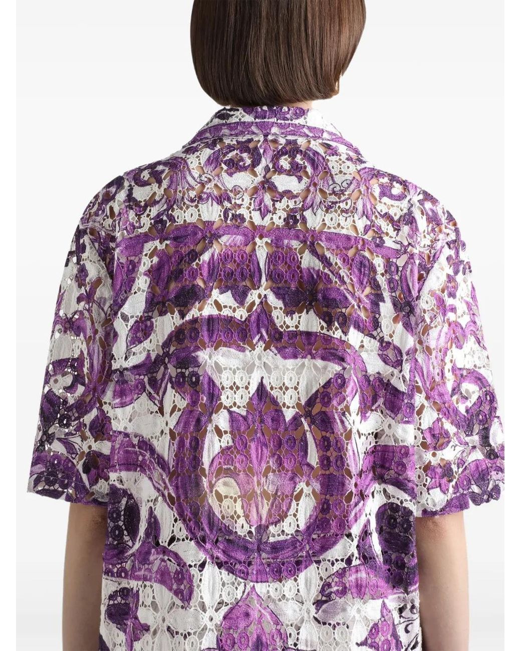 Dolce & Gabbana Purple Crochet Majolica Print Shirt