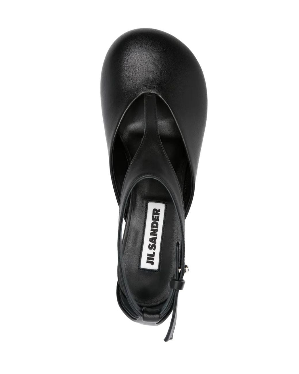 Jil Sander Black Leather Round Toe Pumps With Adjustable Strap, 4 Cm Heel