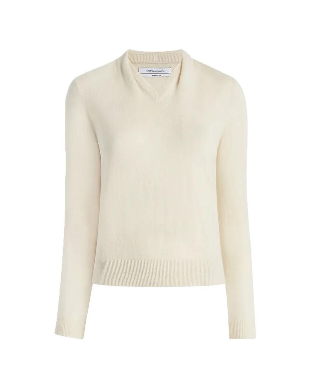 Another Tomorrow White Cashmere Draped-Neck Sweater